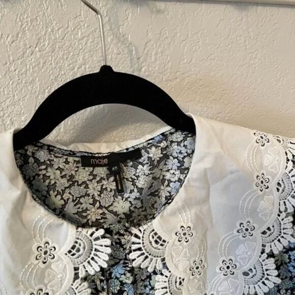 Maje Ity Floral-Print Collar-Detail Cotton Playsuit Mini Dress - Picture 5 of 7